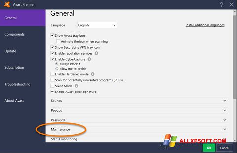 Petikan skrin Avast untuk Windows XP