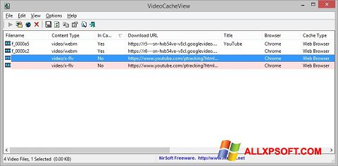 Petikan skrin VideoCacheView untuk Windows XP