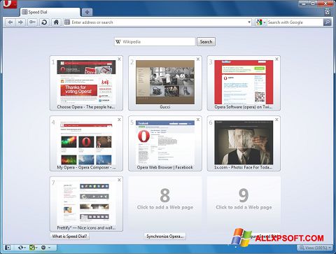Petikan skrin Opera untuk Windows XP