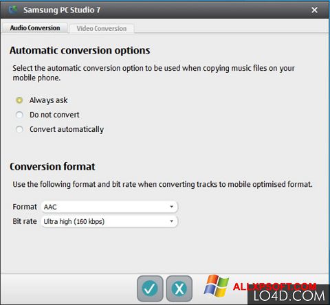Petikan skrin Samsung PC Studio untuk Windows XP