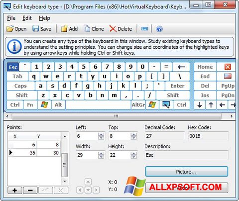 Petikan skrin Virtual Keyboard untuk Windows XP