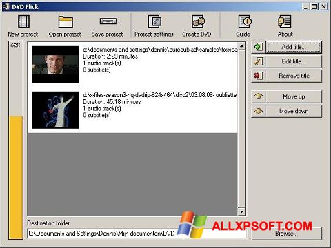 Petikan skrin DVD Flick untuk Windows XP