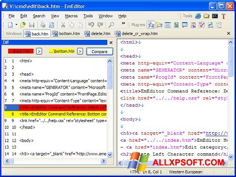 Petikan skrin EmEditor untuk Windows XP