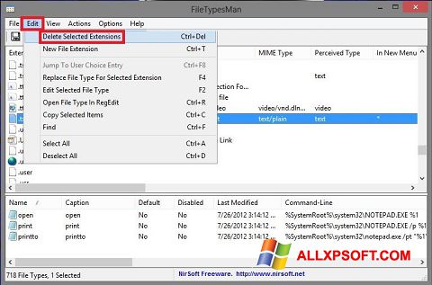 Petikan skrin Unassociate File Types untuk Windows XP
