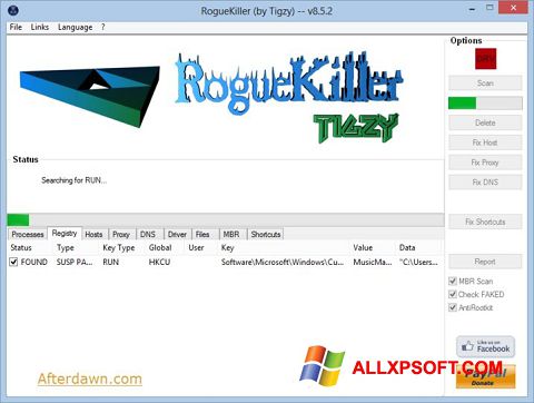Petikan skrin RogueKiller untuk Windows XP