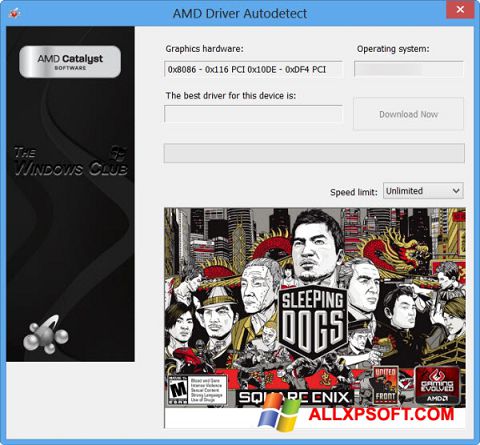 Petikan skrin AMD Driver Autodetect untuk Windows XP