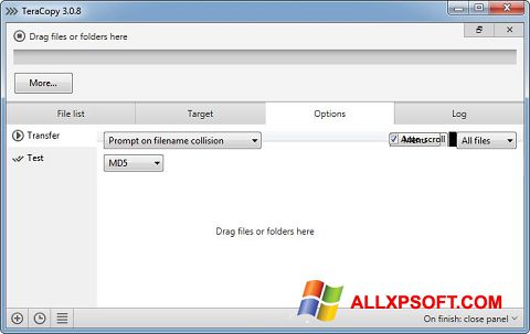 Petikan skrin TeraCopy untuk Windows XP