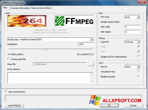 Petikan skrin x264 Video Codec untuk Windows XP