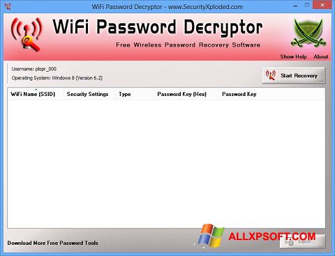 Petikan skrin WiFi Password Decryptor untuk Windows XP