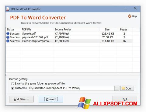 Petikan skrin PDF to Word Converter untuk Windows XP