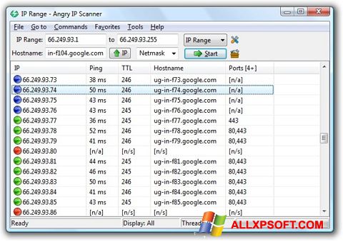 Petikan skrin Angry IP Scanner untuk Windows XP