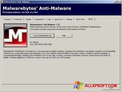 Petikan skrin Malwarebytes Anti-Malware Free untuk Windows XP