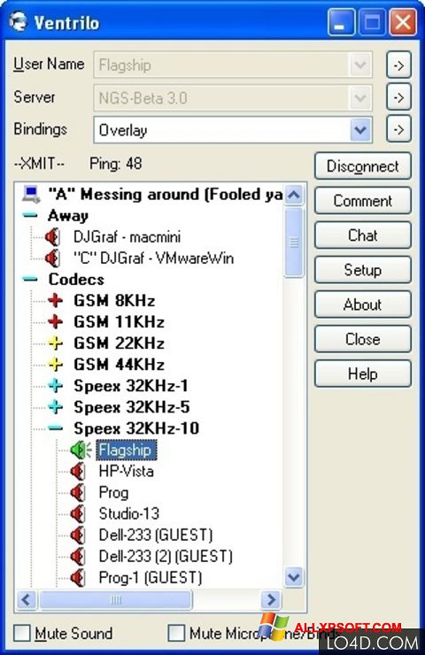 Petikan skrin Ventrilo untuk Windows XP