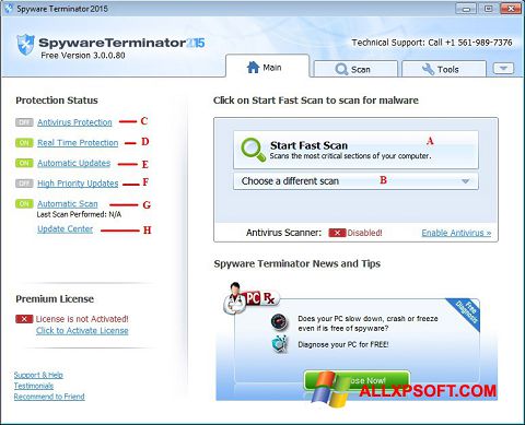Petikan skrin Spyware Terminator untuk Windows XP