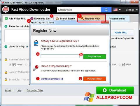 Petikan skrin Fast Video Downloader untuk Windows XP