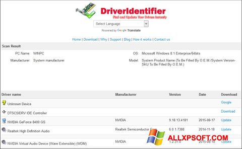 Petikan skrin Driver Identifier untuk Windows XP