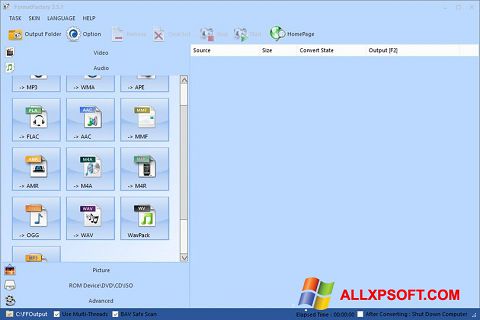 Petikan skrin Format Factory untuk Windows XP