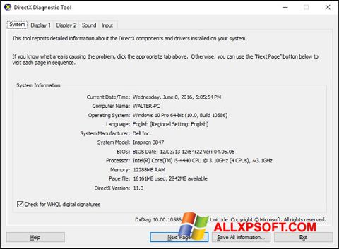 Petikan skrin DirectX untuk Windows XP