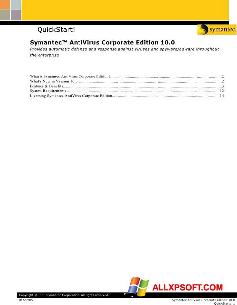 Petikan skrin Symantec Antivirus Corporate Edition untuk Windows XP