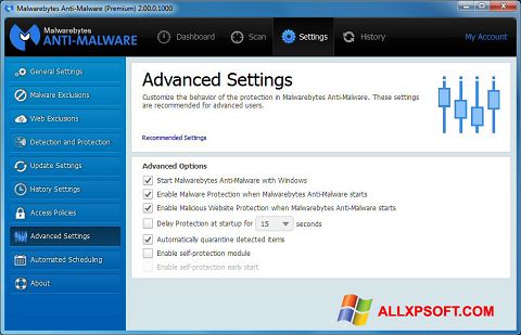 Petikan skrin Malwarebytes Anti-Malware untuk Windows XP