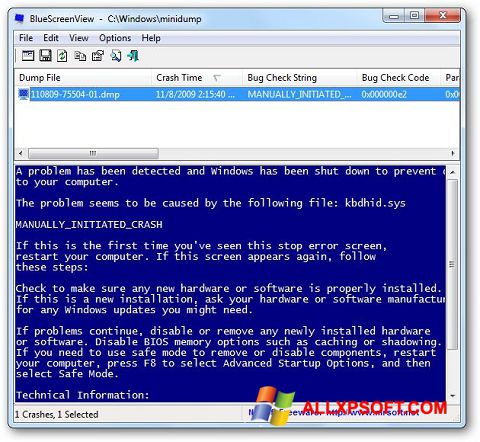 Petikan skrin BlueScreenView untuk Windows XP