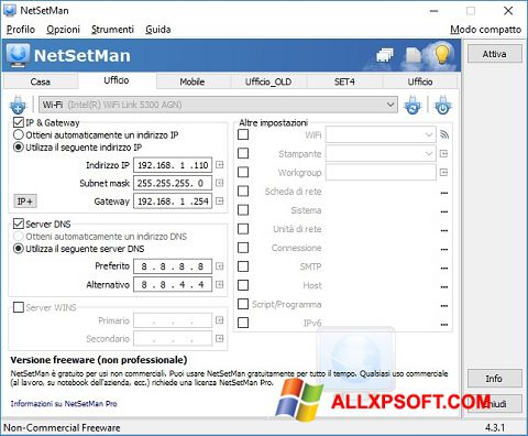 Petikan skrin NetSetMan untuk Windows XP