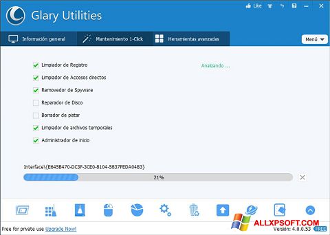 Petikan skrin Glary Utilities untuk Windows XP