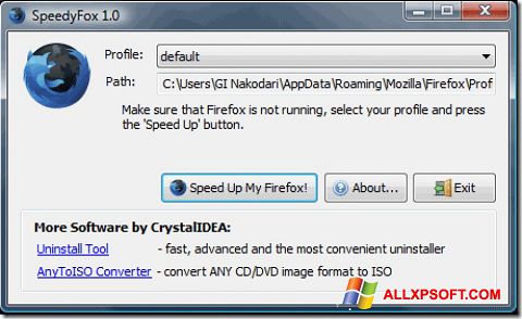 Petikan skrin SpeedyFox untuk Windows XP