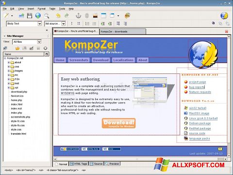 Petikan skrin KompoZer untuk Windows XP