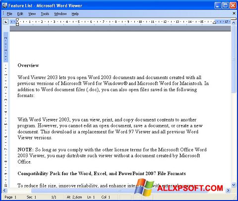 Petikan skrin Word Viewer untuk Windows XP