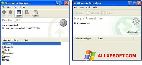 Petikan skrin Microsoft ActiveSync untuk Windows XP