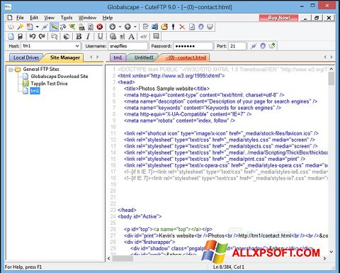 Petikan skrin CuteFTP untuk Windows XP