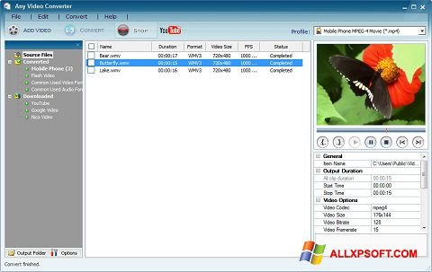 Petikan skrin Any Video Converter untuk Windows XP