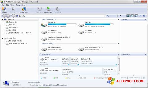 Petikan skrin RS Partition Recovery untuk Windows XP