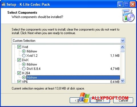 Petikan skrin K-Lite Codec Pack untuk Windows XP