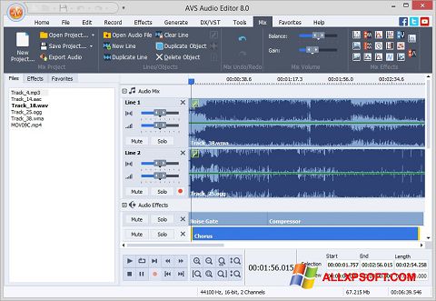 Petikan skrin AVS Audio Editor untuk Windows XP