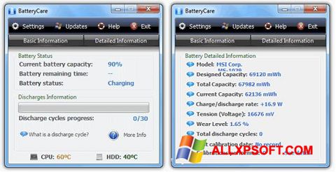 Petikan skrin BatteryCare untuk Windows XP