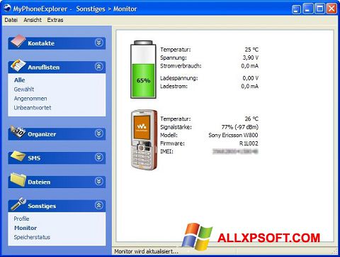 Petikan skrin MyPhoneExplorer untuk Windows XP