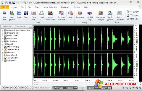 Petikan skrin Free Audio Editor untuk Windows XP
