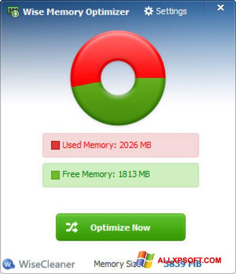 Petikan skrin Wise Memory Optimizer untuk Windows XP