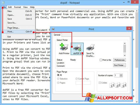 Petikan skrin doPDF untuk Windows XP