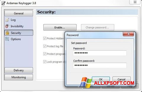 Petikan skrin Ardamax Keylogger untuk Windows XP