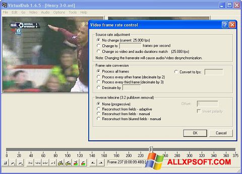 Petikan skrin VirtualDubMod untuk Windows XP