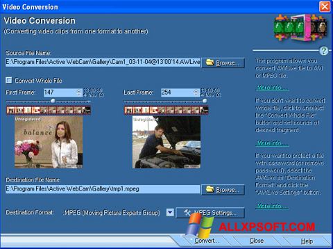 Petikan skrin Active WebCam untuk Windows XP