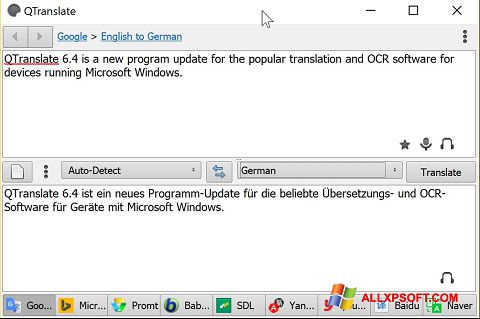 Petikan skrin QTranslate untuk Windows XP