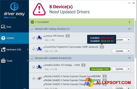 Petikan skrin Driver Easy untuk Windows XP