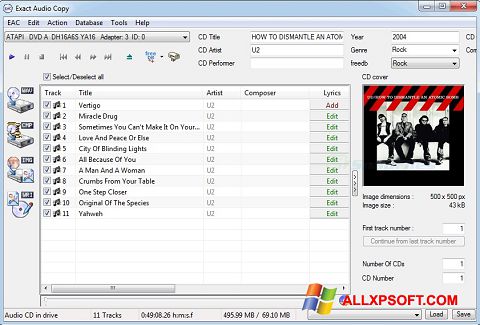 Petikan skrin Exact Audio Copy untuk Windows XP