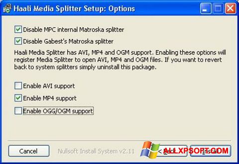 Petikan skrin Haali Media Splitter untuk Windows XP