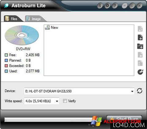 Petikan skrin Astroburn Lite untuk Windows XP