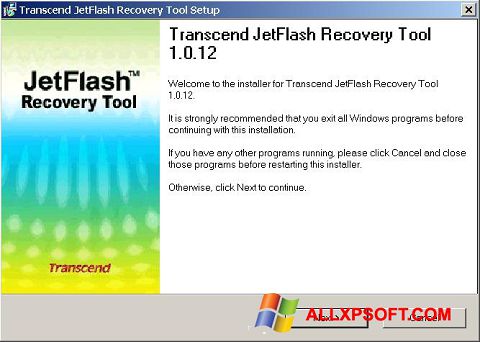 Petikan skrin JetFlash Recovery Tool untuk Windows XP